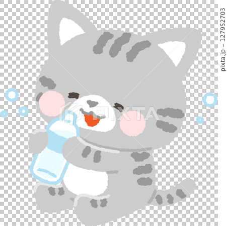 水分補給をするサバトラネコ 127952703