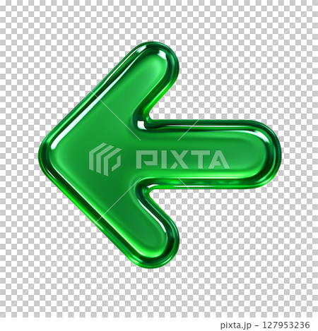 光澤的綠色左箭頭圖示、3D 玻璃左箭頭、淺綠色左標誌 光澤的綠色左箭頭圖示、3D 玻璃左箭頭、淺綠色左標誌 127953236