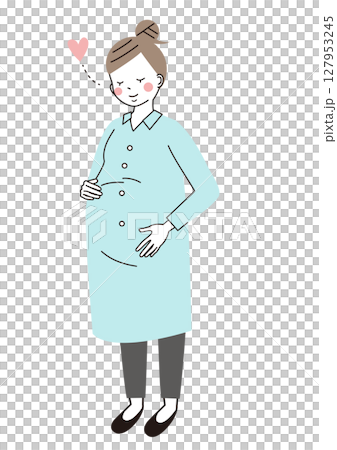 孕婦開心地揉著肚子的插圖(全身) 孕婦開心地揉著肚子的插圖(全身) 127953245