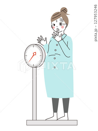 体重が増えて焦っている妊婦さんのイラスト 体重が増えて焦っている妊婦さんのイラスト 127953246