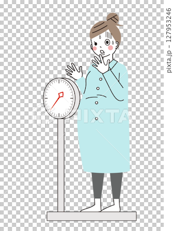 体重が増えて焦っている妊婦さんのイラスト 体重が増えて焦っている妊婦さんのイラスト 127953246