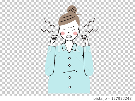 いらいらしている妊婦さんのイラスト（上半身） 127953248