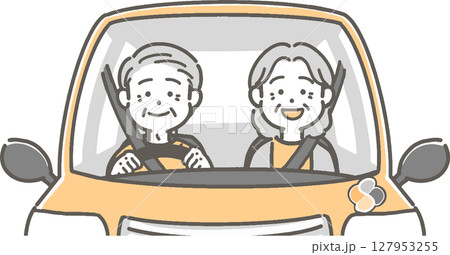車を運転する高齢者夫婦のイラスト 127953255