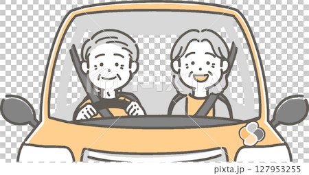 車を運転する高齢者夫婦のイラスト 127953255