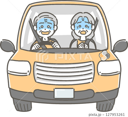 驚いて青ざめた表情の、車を運転する高齢者のイラスト 驚いて青ざめた表情の、車を運転する高齢者のイラスト 127953261