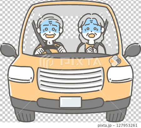 驚いて青ざめた表情の、車を運転する高齢者のイラスト 驚いて青ざめた表情の、車を運転する高齢者のイラスト 127953261