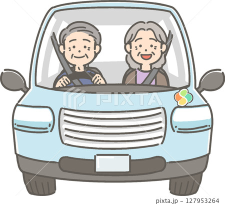 車を運転する高齢者夫婦のイラスト 127953264