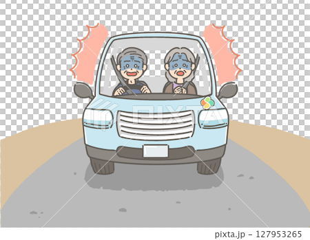 背景插圖：一位老人駕駛汽車，表情驚訝蒼白 127953265