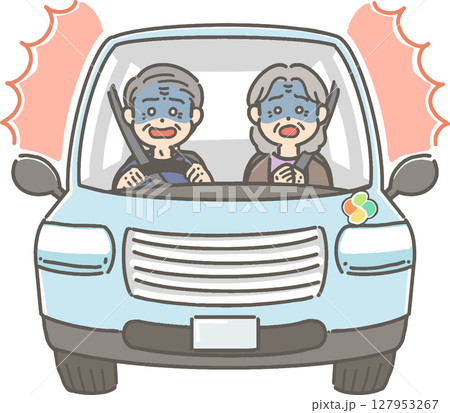 驚いて青ざめた表情の、車を運転する高齢者のイラスト 驚いて青ざめた表情の、車を運転する高齢者のイラスト 127953267
