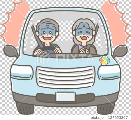驚いて青ざめた表情の、車を運転する高齢者のイラスト 驚いて青ざめた表情の、車を運転する高齢者のイラスト 127953267