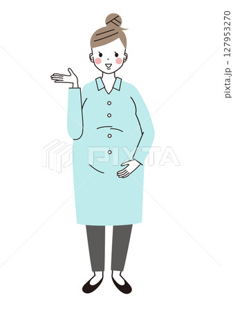 どうぞと案内のポーズをしている妊婦さんのイラスト 127953270