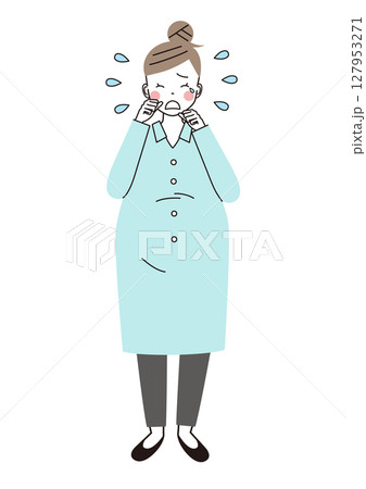 涙を流して号泣している妊婦さんのイラスト 127953271