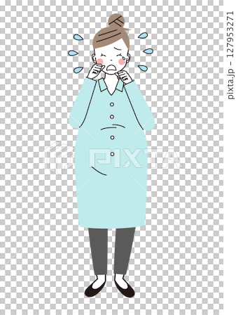 涙を流して号泣している妊婦さんのイラスト 127953271