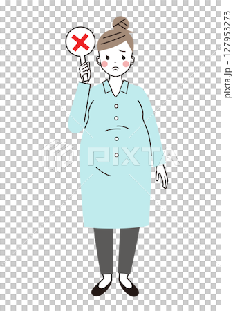 バツのプラカードを挙げている妊婦さんのイラスト バツのプラカードを挙げている妊婦さんのイラスト 127953273