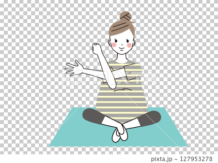 マタニティヨガ　ヨガをしている妊婦さんのイラスト 127953278