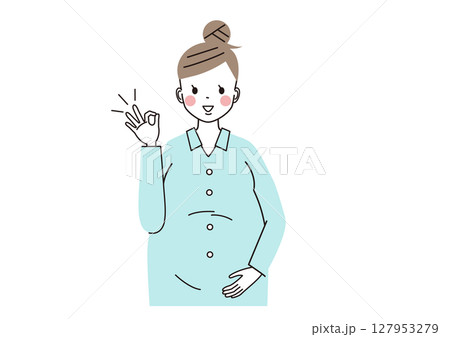 OKのポーズをしている妊婦さんのイラスト(上半身) OKのポーズをしている妊婦さんのイラスト(上半身) 127953279