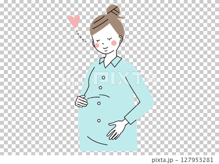 孕婦開心地撫摸大肚子的插圖（上半身） 127953281