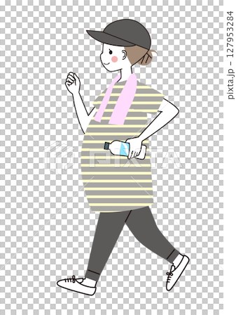 大きなおなかで元気に歩いている妊婦さんのイラスト 大きなおなかで元気に歩いている妊婦さんのイラスト 127953284