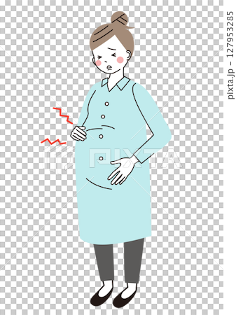 Illustration of a pregnant woman having stomach pain 127953285