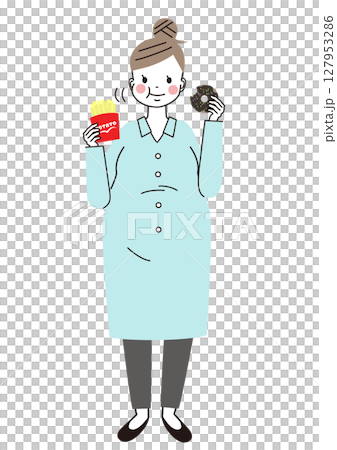 胃口暴漲的孕婦插畫（全身） 127953286