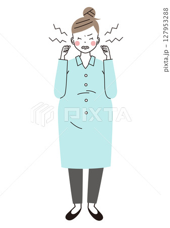 イライラしてヒステリーを起こしている妊婦さんのイラスト（全身） 127953288