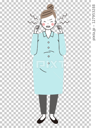 イライラしてヒステリーを起こしている妊婦さんのイラスト（全身） 127953288