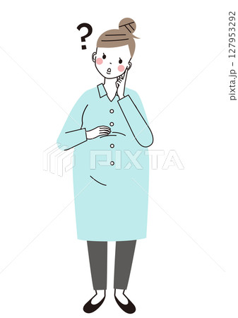 わからないことを考えている妊婦さんの全身イラスト 127953292