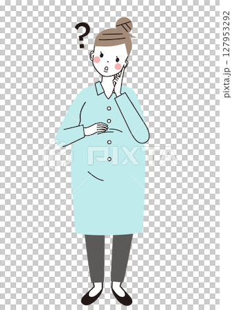 Full-body illustration of a pregnant woman thinking about something she doesn't understand 127953292