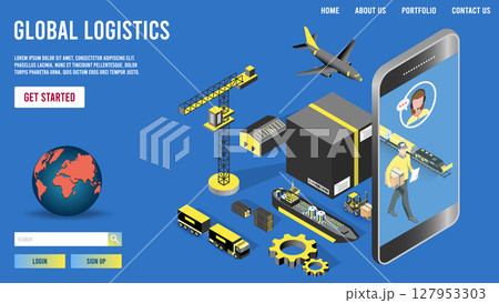 Modern isometric design concept of Smart Logistics with global logistics partnership, freight, cargo, warehouse. .Easy to edit and customize. Vector illustration eps10 Modern isometric design concept of Smart Logistics with global logistics partnership, freight, cargo, warehouse. .Easy to edit and customize. Vector illustration eps10 127953303