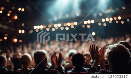 Audience theater applause performance spotlight people celebration event 127953517