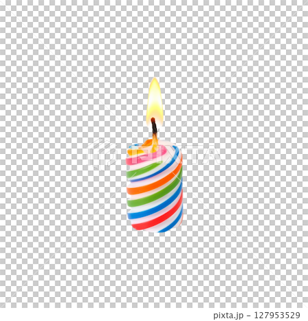 Colorful birthday candles lit for a fun party celebration on a white background 127953529