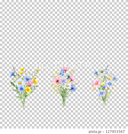 Spring pink flowers with green leaves on white background Spring pink flowers with green leaves on white background 127953567