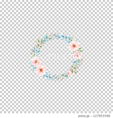 Colorful floral wreath on white background 127953590