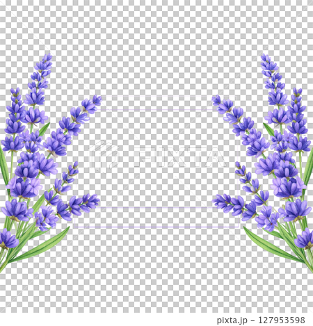 Blue flowers frame a beautiful spring border of blossoms and leaves 127953598