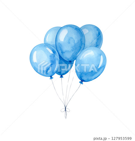 Blue balloons isolated on white background. 127953599