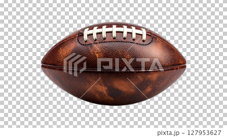 Old brown leather soccer ball in separate pieces on white background. Old brown leather soccer ball in separate pieces on white background. 127953627