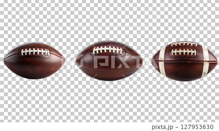 Old brown leather soccer ball in separate pieces on white background. Old brown leather soccer ball in separate pieces on white background. 127953630