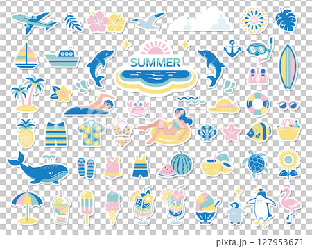 夏季海灘和旅遊貼紙樣式圖示集 127953671