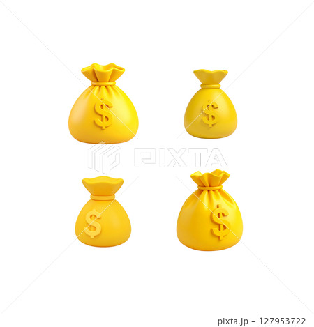 Set of gold money bags in a glass bottle illustration 127953722