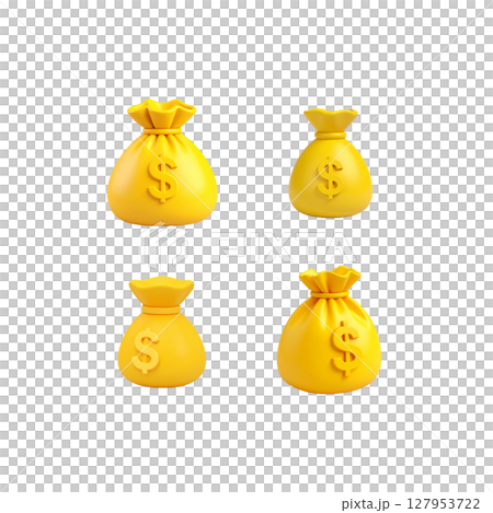 Set of gold money bags in a glass bottle illustration 127953722