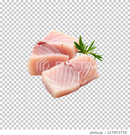 Fresh salmon fillet and steak separated, healthy seafood ingredient on white background. Fresh salmon fillet and steak separated, healthy seafood ingredient on white background. 127953730