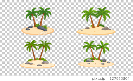 Tropical beach island with green palm trees and coconuts under the sun 127953804