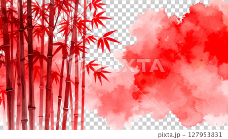Illustration of green bamboo tree with leaves and branches 127953831