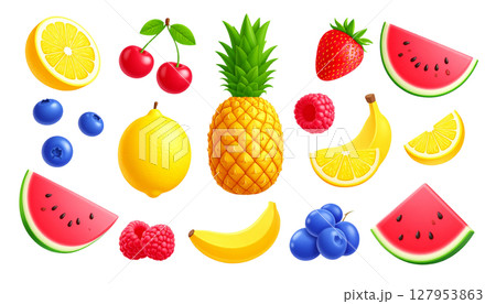 Illustration of healthy organic fresh fruits and vegetables 127953863