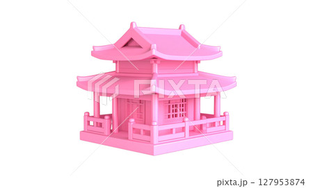 Pink Chinese house icon with small lantern 127953874