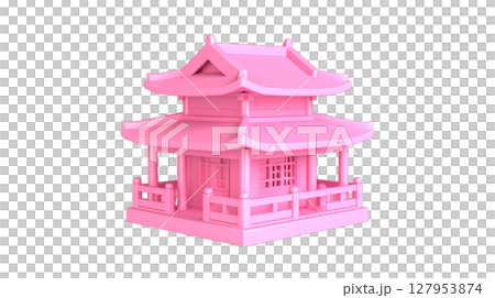 Pink Chinese house icon with small lantern 127953874