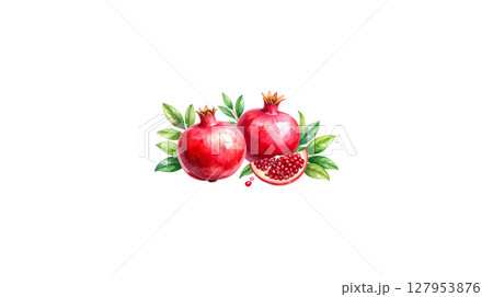 Fresh ripe red pomegranate isolated on white background 127953876