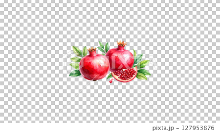 Fresh ripe red pomegranate isolated on white background 127953876