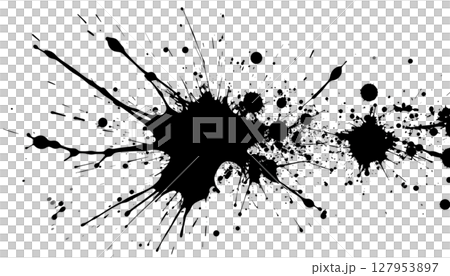 Black ink splash illustration with textured paint drops. 127953897