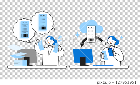 DX デジタルトランスフォーメーションを推進する社会のイラスト スマホ撮影でレシート自動処理 DX デジタルトランスフォーメーションを推進する社会のイラスト スマホ撮影でレシート自動処理 127953951